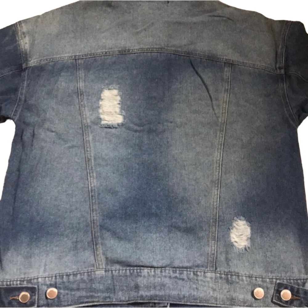 Forever 21 Long Line Distressed Denim Jacket Size S NWT - Picture 6 of 9